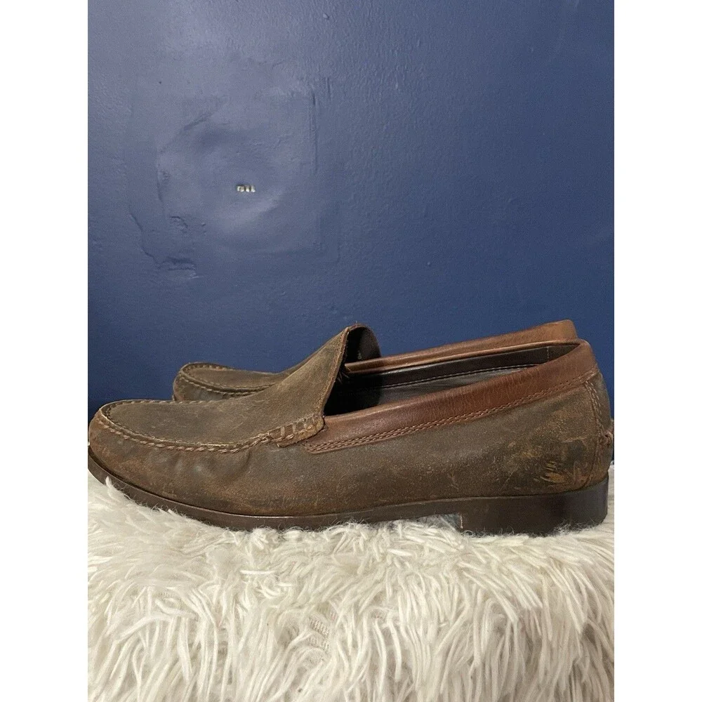 Trask Loafers Mens Size 10.5 Brown Waxed  Leather Shoes Slip On